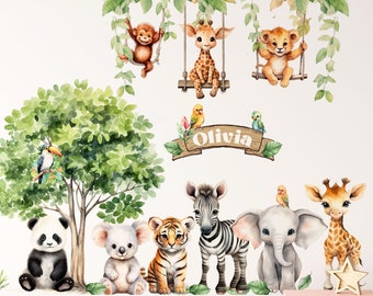 XXL Safari Dieren Muurstickers - Jungle Dieren Op Een Schommel - Dierentuindier - Kinderkamer Muurstickers - Speelkamer Decoratie