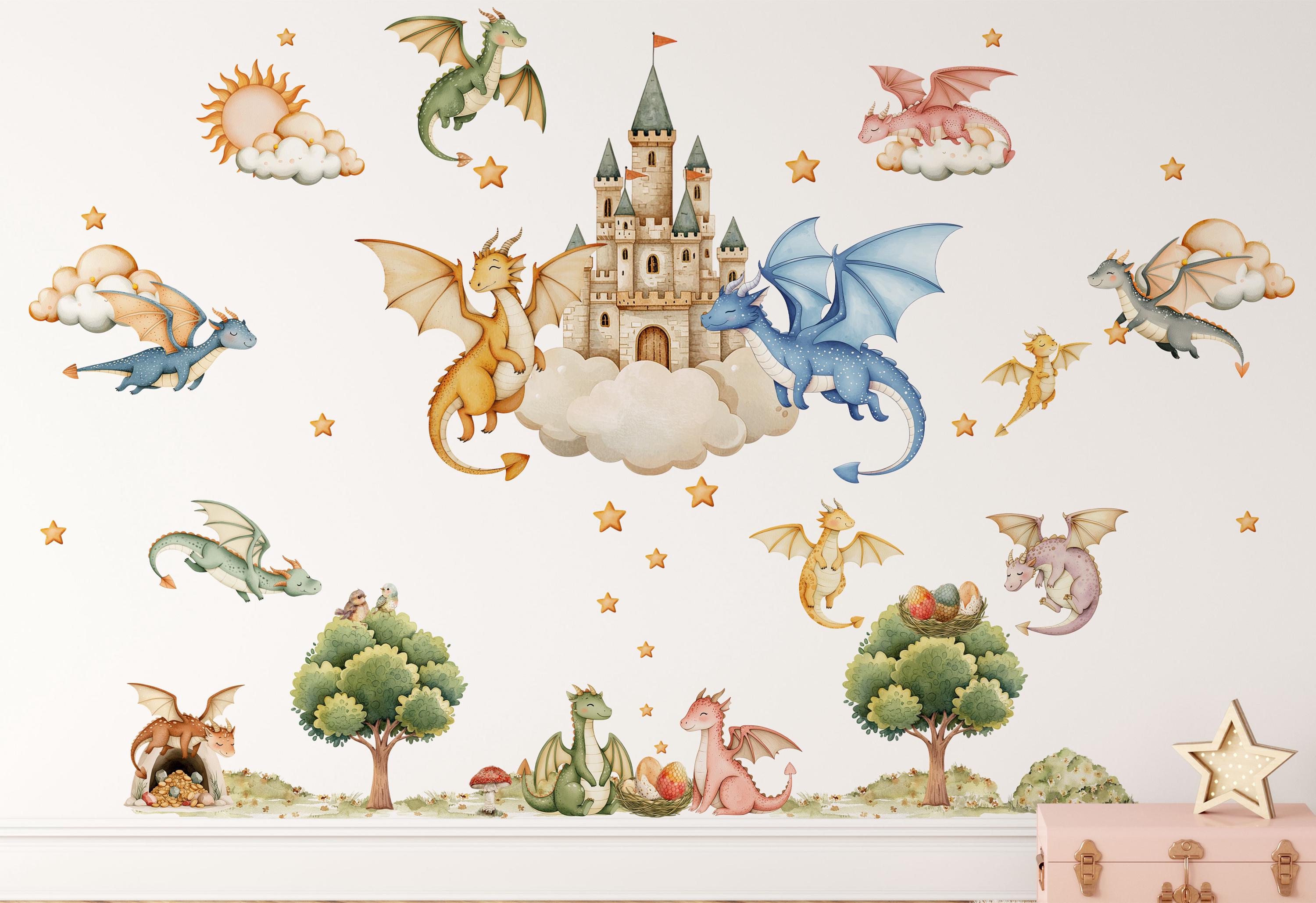 Baby Dragons Wall Decal for Kids Room | Fantasy Castle Nursery Wall ...
