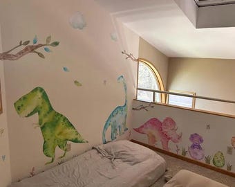 Vinilos Decorativos De Tela Con Diseño De Dinosaurios En Acuarela Para La Habitación De Un Bebé. - España