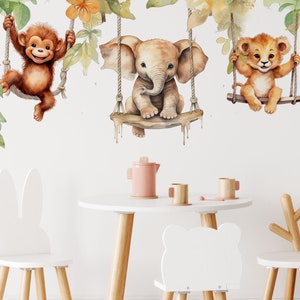 Stickers muraux pour chambre d'enfants Animaux sur balançoires Stickers muraux Safari Déco pour chambre d'enfant dans la jungle image 3