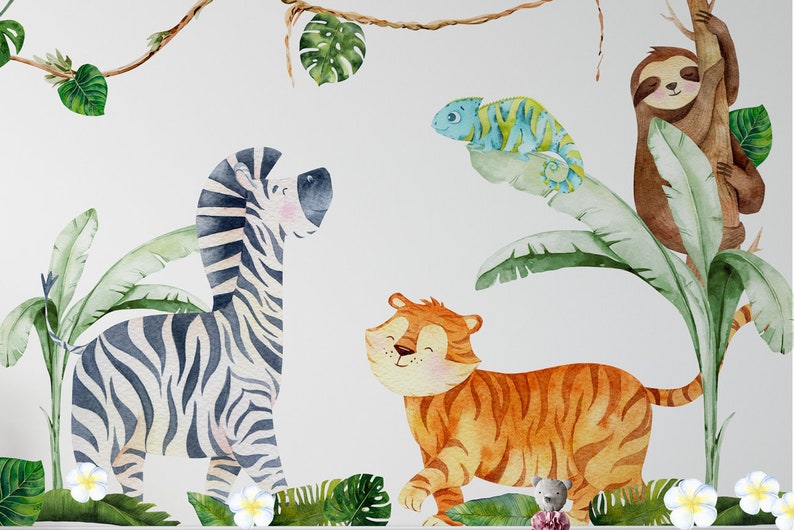 Jungle Animal Nursery Wall Decal Animals Stickers for Wall Safari Animals Decal Zoo Animal Decals Nursery Wall Decor afbeelding 5