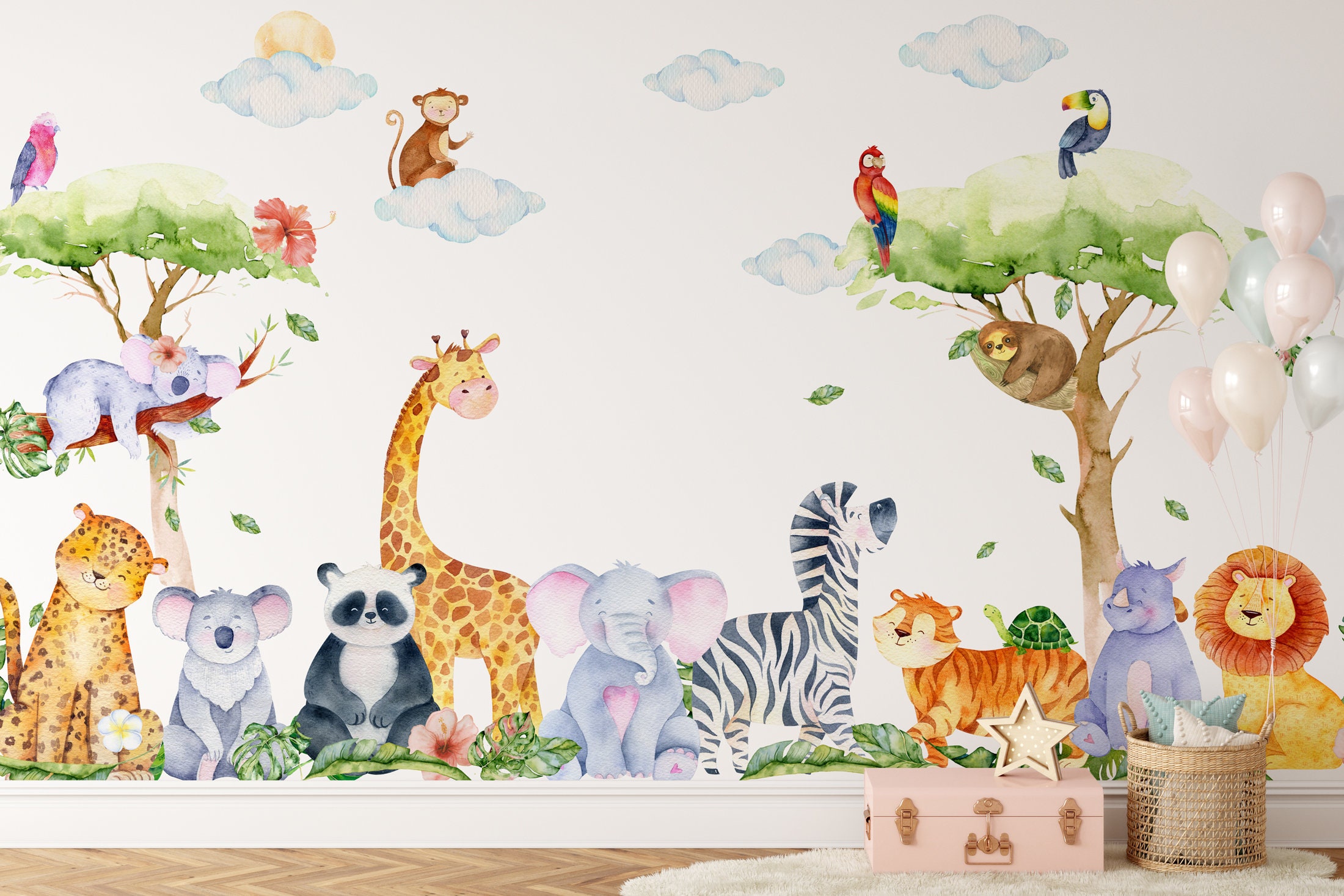 Jungle: Happy Friends Dry Erase - Removable Wall Adhesive Wall Decal Giant 38W x 38H