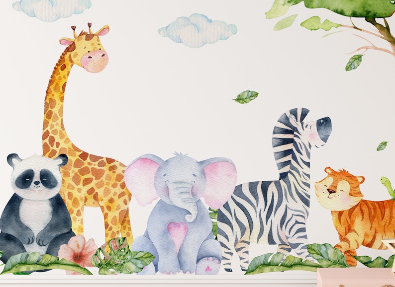 Watercolor Jungle Animals Wall Decal: Safari Nursery Decor - Etsy