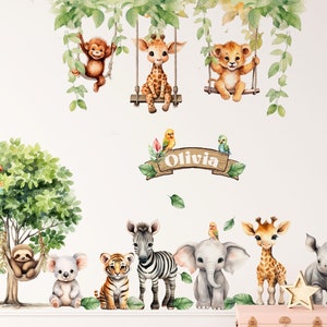 Stickers muraux Grande jungle Animaux de safari sur des balançoires Sticker salle de jeux et chambre d'enfants image 3