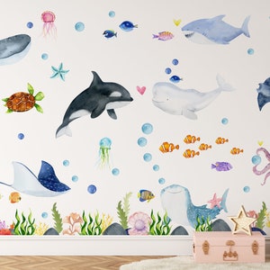 Ocean Animals Wall Decal - Nursery Undersea Wallsticker - Sea Animals Decals - Nautical Nursery Decor - Peel and Stick