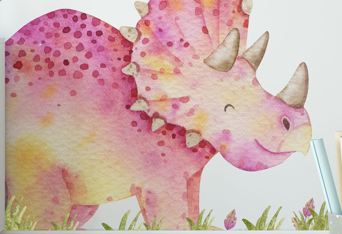 190 Elements Pink Dinosaur Wall Decals for Girls Room Etsy