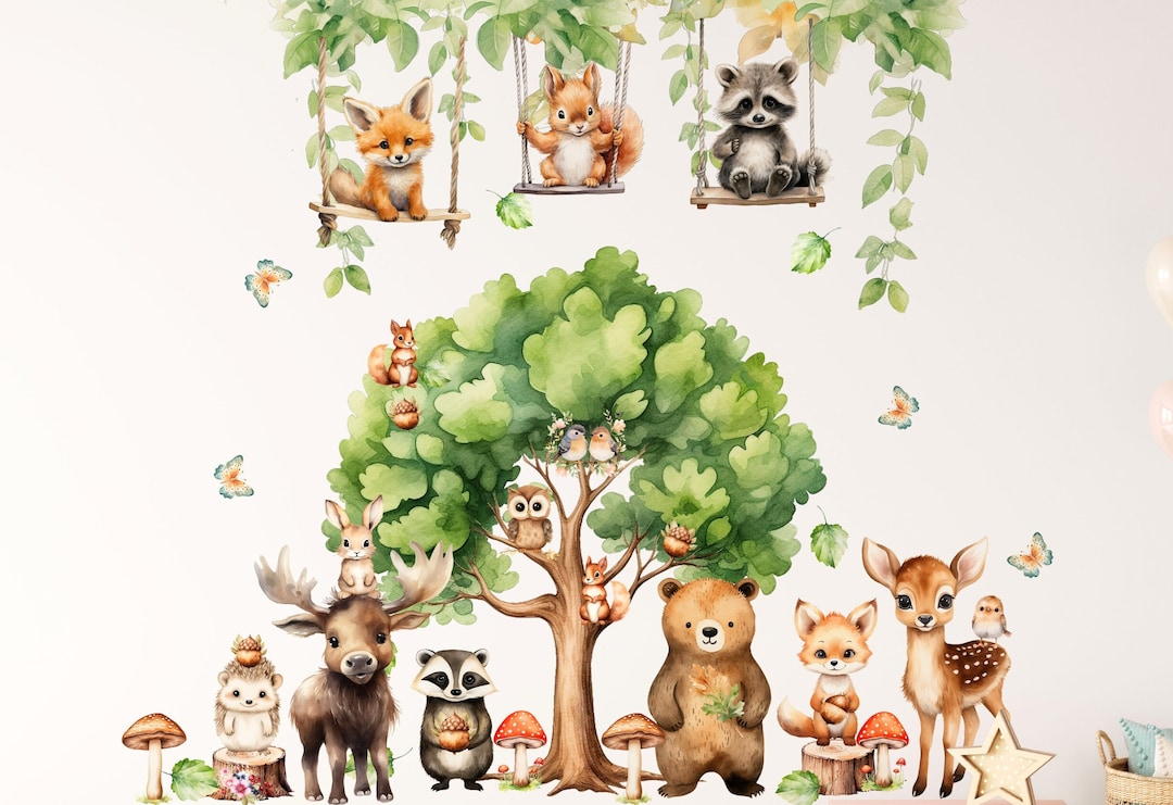 Woodland Nursery Wall Decals: Forest Animals, Tree Decor - Etsy