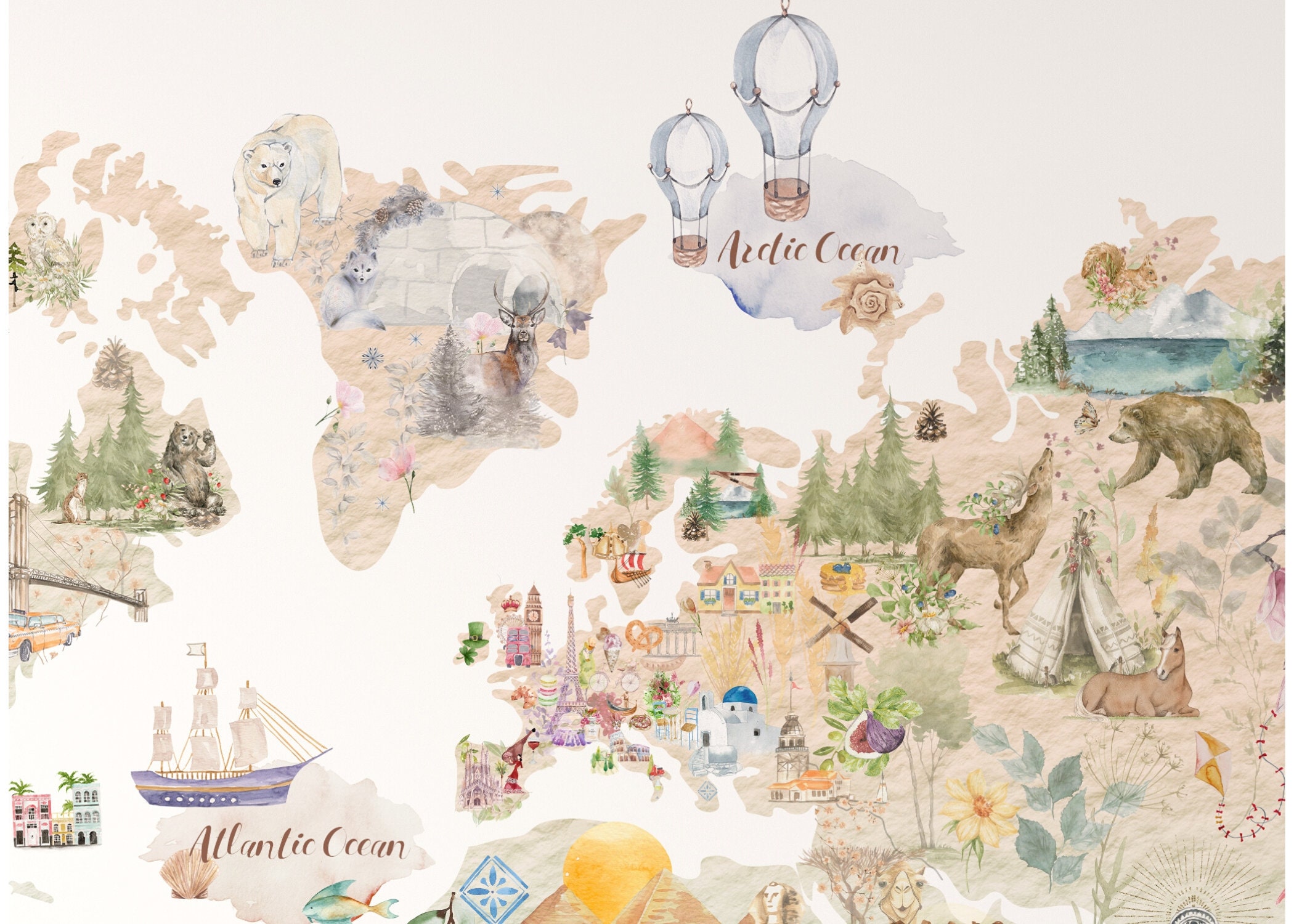 ANIMAL WORLD MAP Wall Decal for Kids Room Nursery Wall Etsy