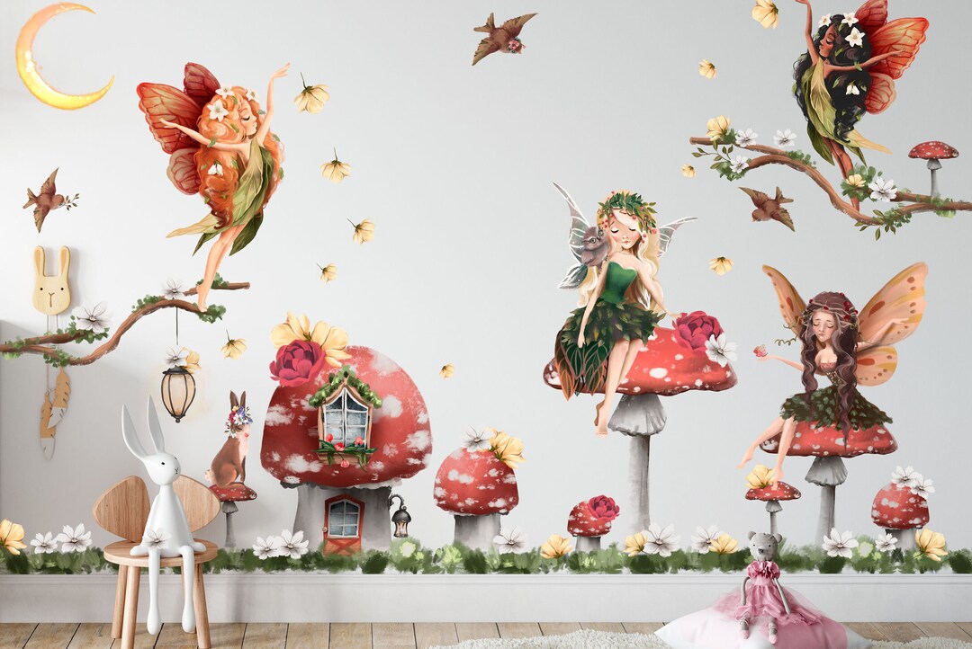 Woodland Fairy Garden Wall Decals for Kids Room | Removable Toadstool ...