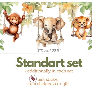 Stickers muraux pour chambre d'enfants Animaux sur balançoires Stickers muraux Safari Déco pour chambre d'enfant dans la jungle Standart