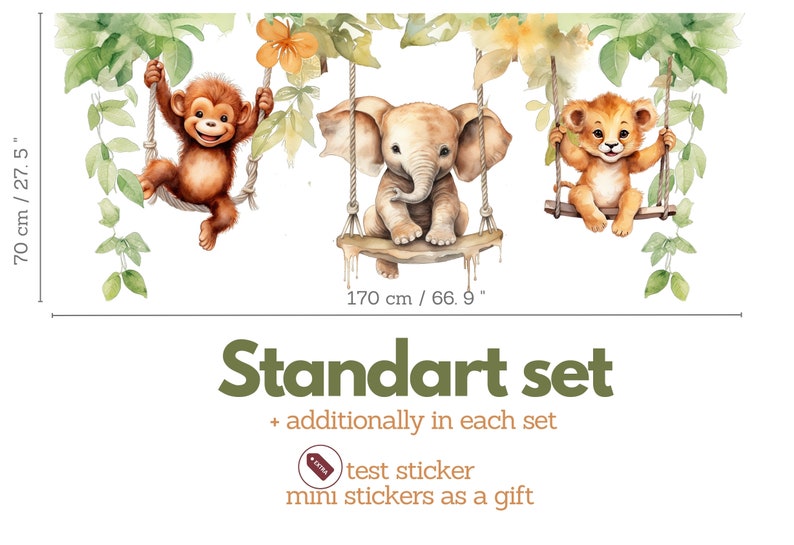 Stickers muraux pour chambre d'enfants Animaux sur balançoires Stickers muraux Safari Déco pour chambre d'enfant dans la jungle Standart