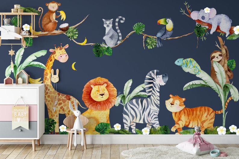 Jungle Animal Nursery Wall Decal Animals Stickers for Wall Safari Animals Decal Zoo Animal Decals Nursery Wall Decor afbeelding 7