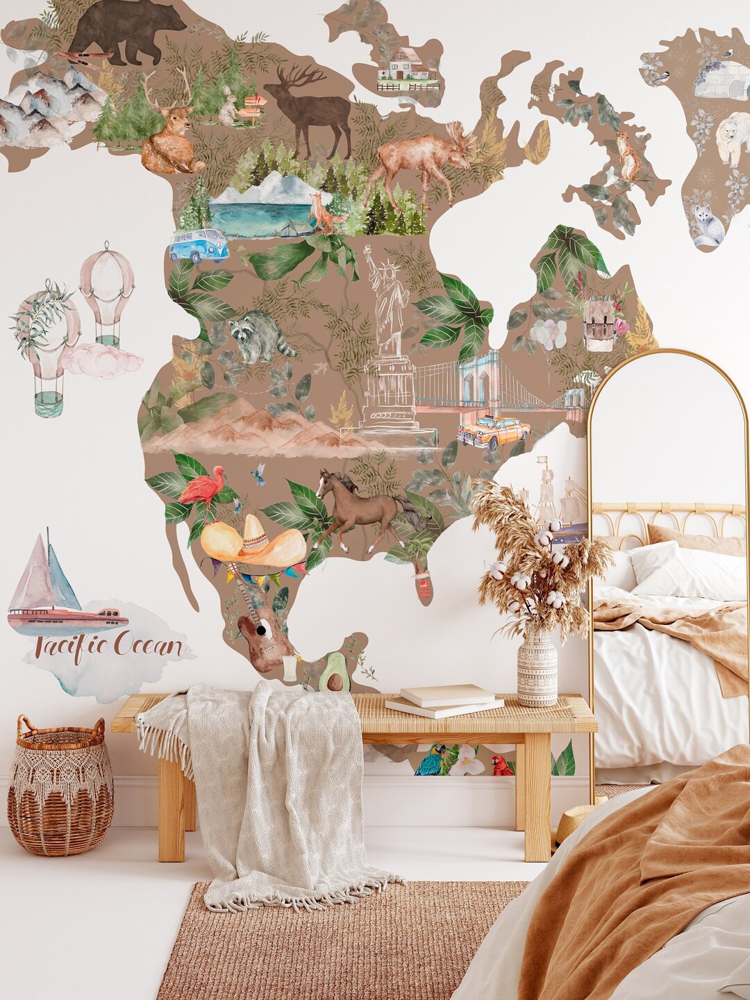 ANIMAL WORLD MAP Wall Decal for Kids Room Nursery Wall Stickers Decor