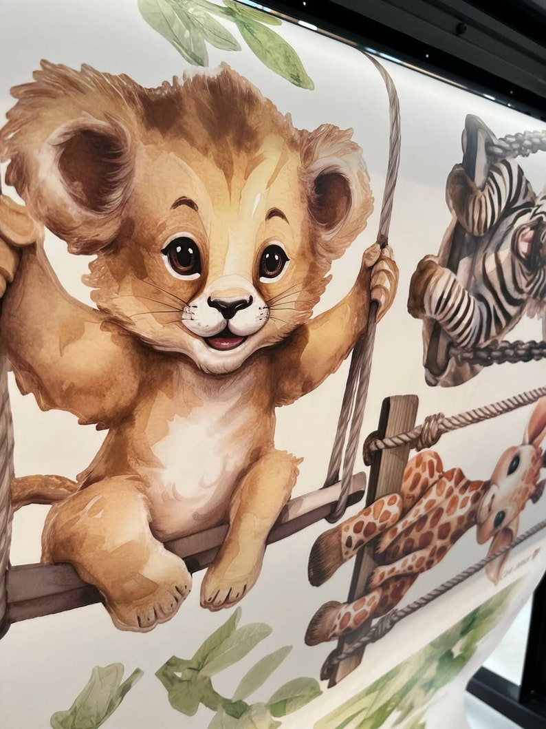Väggdekorationer med safaridjur på gungor: Djungelbarnrumsdekor bild 10
