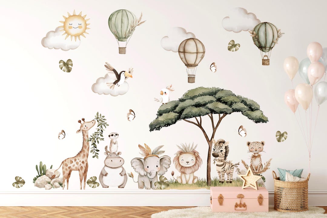Watercolor Safari Animal Wall Decals – Peel and Stick Nursery Decor - Etsy