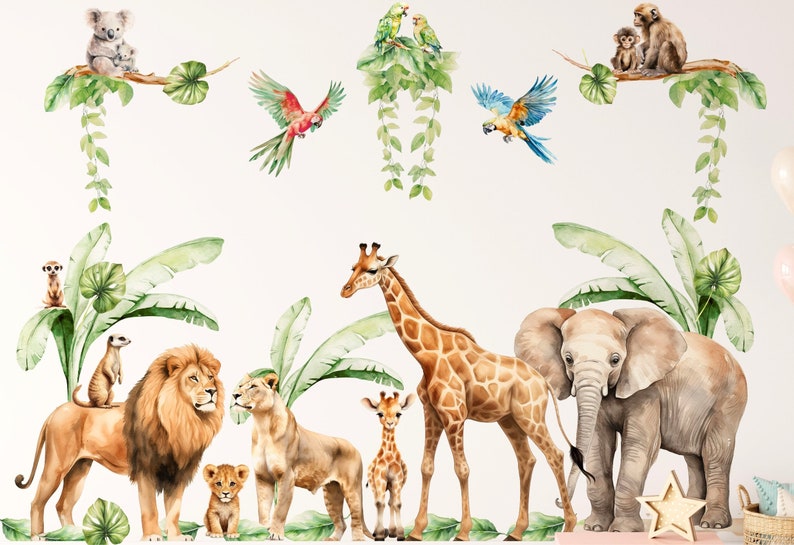 Stickers muraux chambre d'animaux safari Grands stickers muraux jungle Stickers La magie des animaux sauvages pour filles et garçons image 1