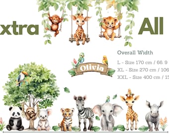 Naklejki ścienne ze zwierzętami safari - Naklejki ścienne do pokoju dziecięcego - Zwierzęta dżungli na huśtawce - Zwierzęta z zoo - Dekoracja pokoju zabaw