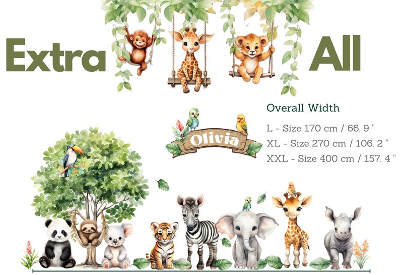 Décalcomanies murales XXL animaux de safari Animaux de la jungle sur une balançoire Animal de zoo Stickers muraux pour chambre d'enfant Décoration de salle de jeux image 7