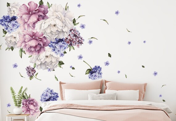 Peony Wall Decal Set voor kamerdecoratie Aquarel Bloemen Peony