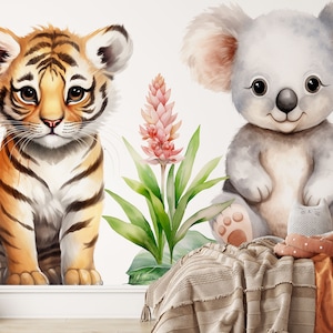 Décalcomanies murales XXL animaux de safari Animaux de la jungle sur une balançoire Animal de zoo Stickers muraux pour chambre d'enfant Décoration de salle de jeux image 4