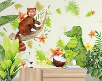 Jungle Animals Stickers for Wall - Jungle Animals Wall Decals for Nursery - Safari Animals WallStickers - Crocodile, Red panda, Bamboo