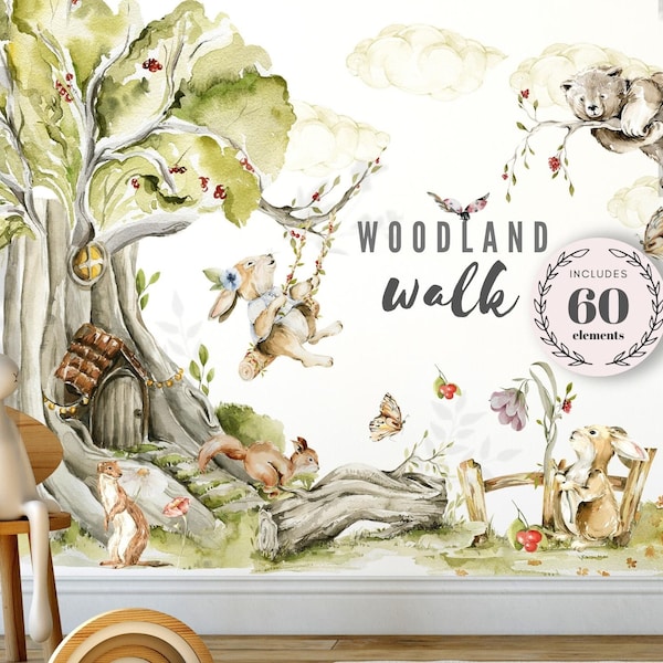 Stickers muraux animaux de la forêt, décoration de chambre d'enfant des bois