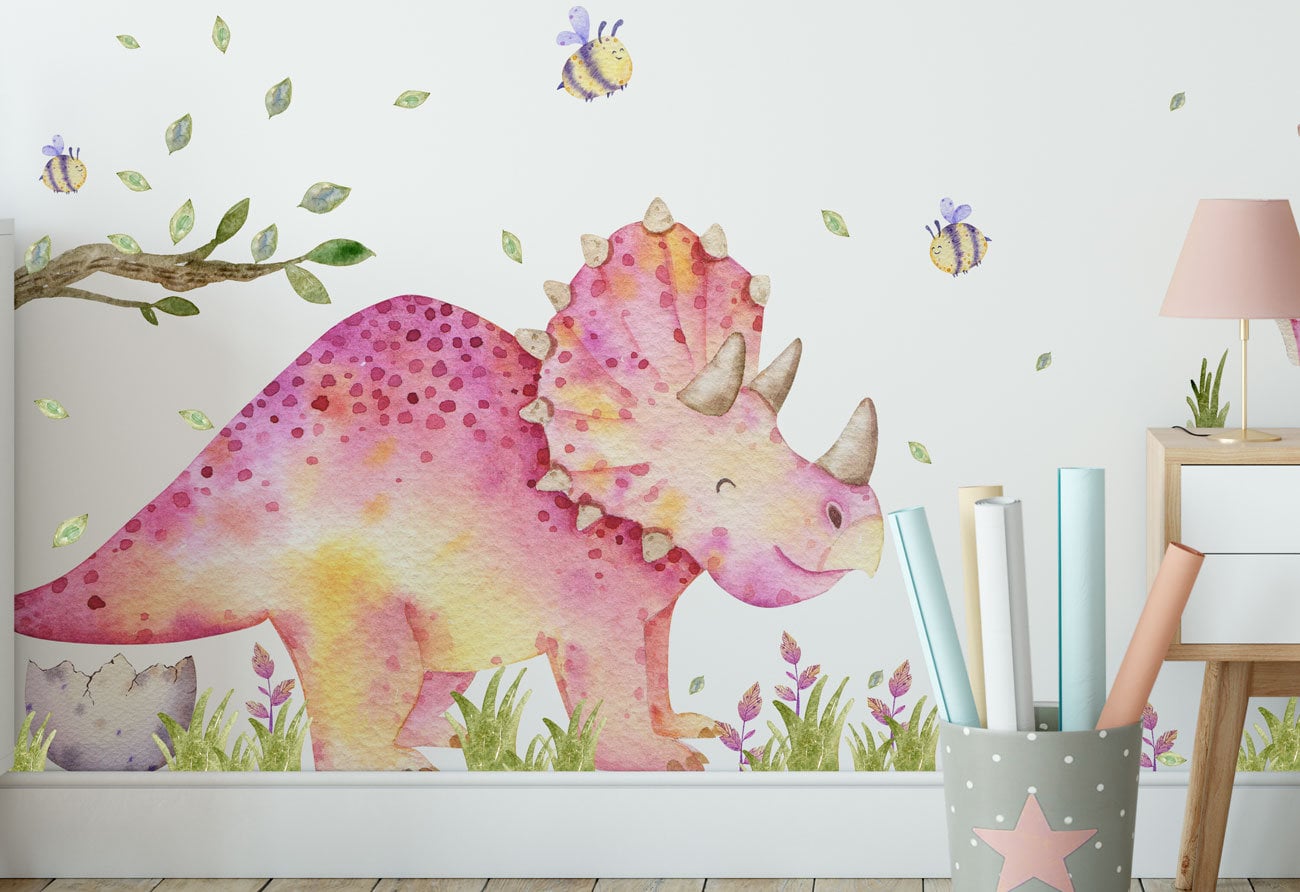 190 Elements Pink Dinosaur Wall Decals for Girls Room Etsy