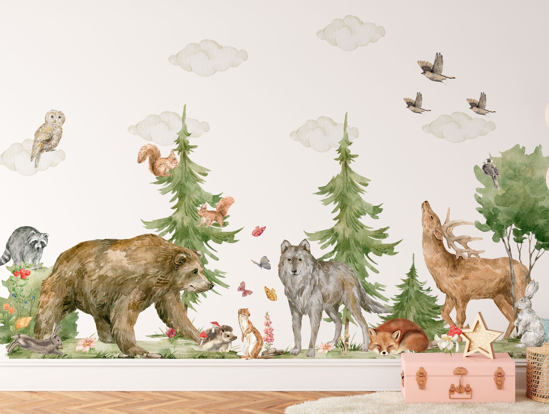 Large Wall Sticker Forest Animals Animals Forest & Wall Etsy