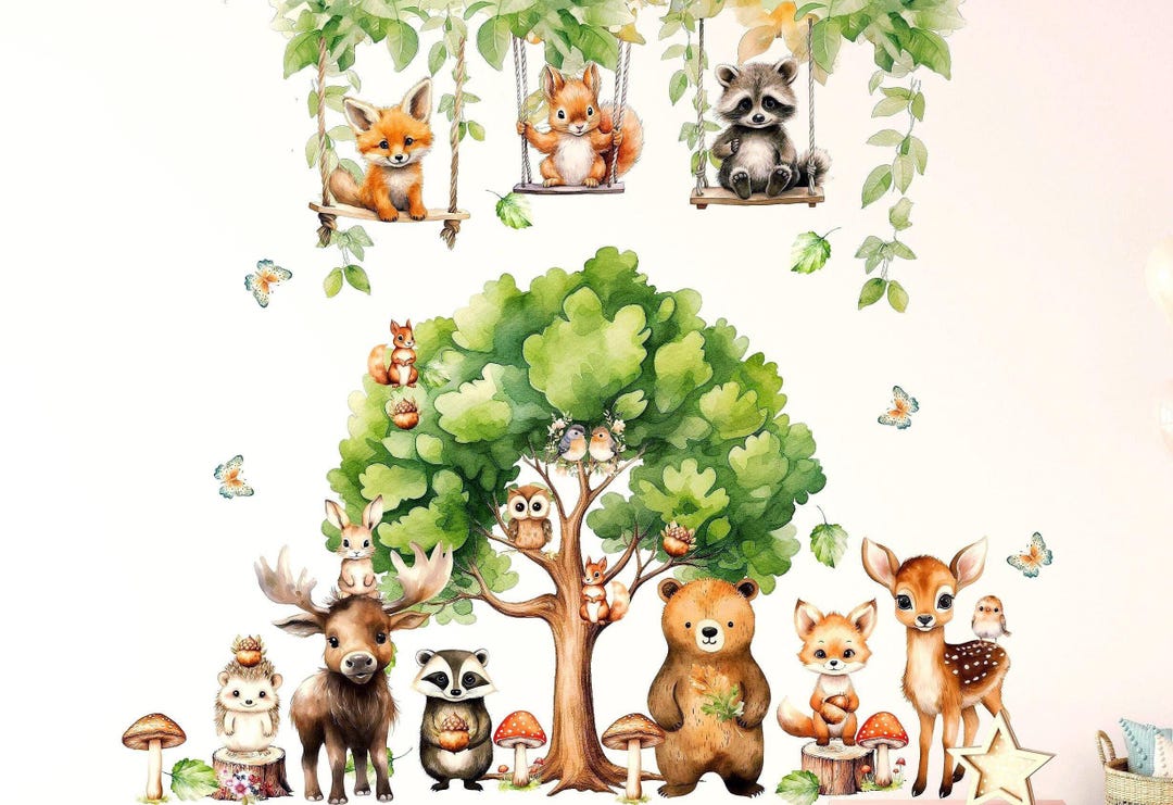 Woodland Nursery Wall Decals: Forest Animals, Tree, Baby Room Decor - Etsy