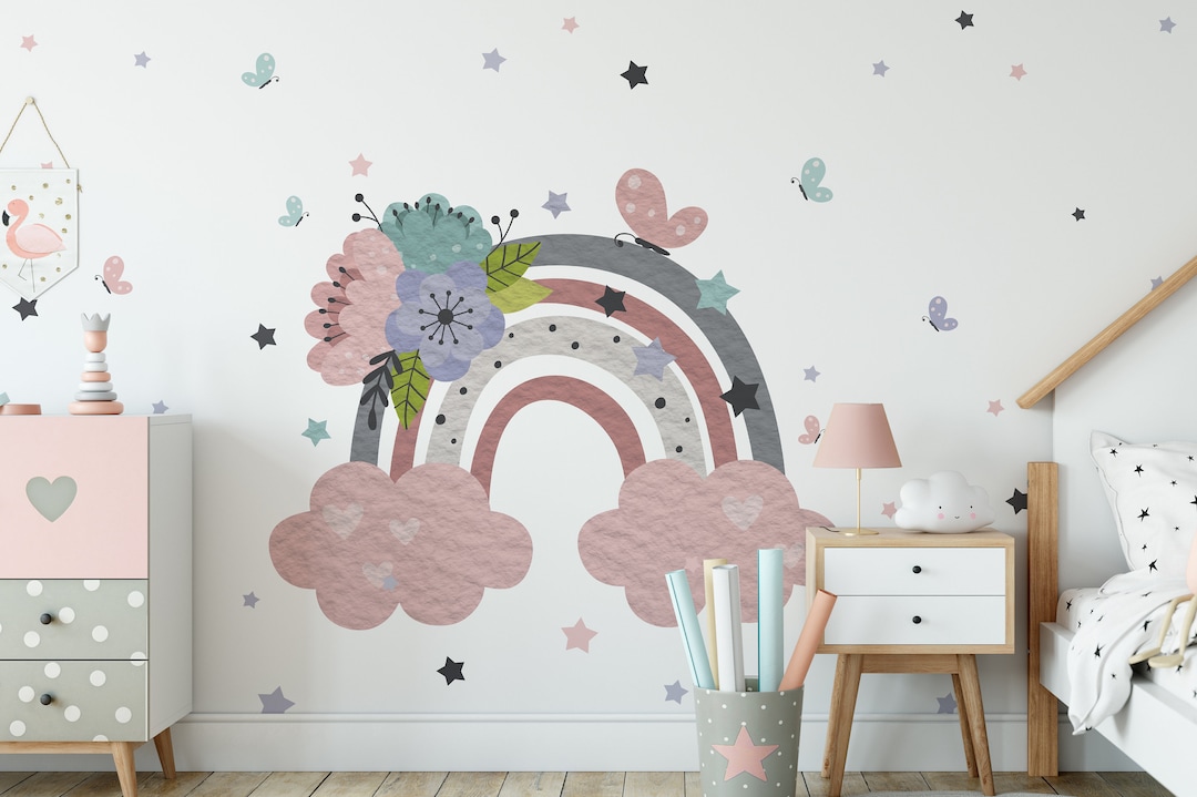 Watercolor Rainbow Wall Decal for Baby Room - Large Boho Pastel Sticker ...