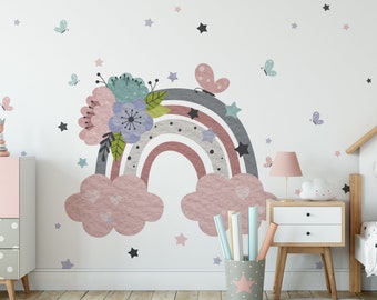 Watercolor Rainbow Wall Decal for Baby Room - Large Boho Pastel Sticker with Multi Colored Rainbow