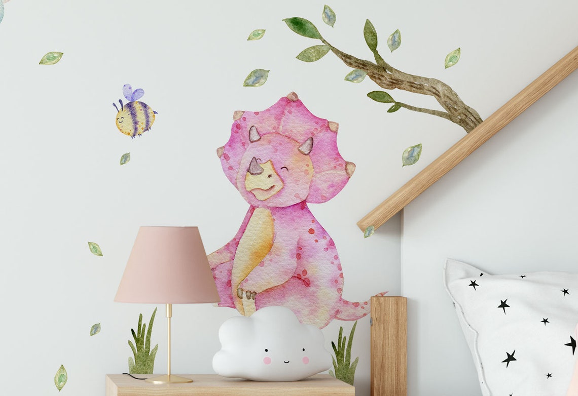 190 Elements Pink Dinosaur Wall Decals for Girls Room Etsy