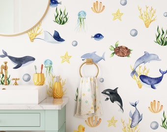 AQUAMARINE- Under the Sea Wall Decal - Ocean Animal - Watercolor Stickers Sea Life