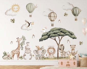 Aquarell Dschungeltier Wandtattoo - Safari Kinderzimmer Dekor