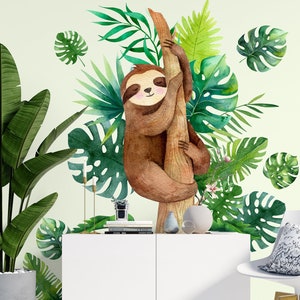 Sloth Wall Decal: Watercolor Jungle Nursery Decor, Peel and Stick