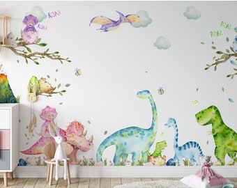 XXL Dinosaur Wall Decals Set for Kids - Nursery Dino Wall Stickers - Playroom Decor - Peel and Stick