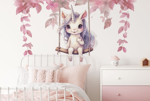 Unicorn Swing Wall Decal: Pink Fairy Nursery Decor