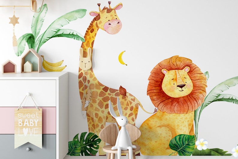 Jungle Animal Nursery Wall Decal Animals Stickers for Wall Safari Animals Decal Zoo Animal Decals Nursery Wall Decor afbeelding 2