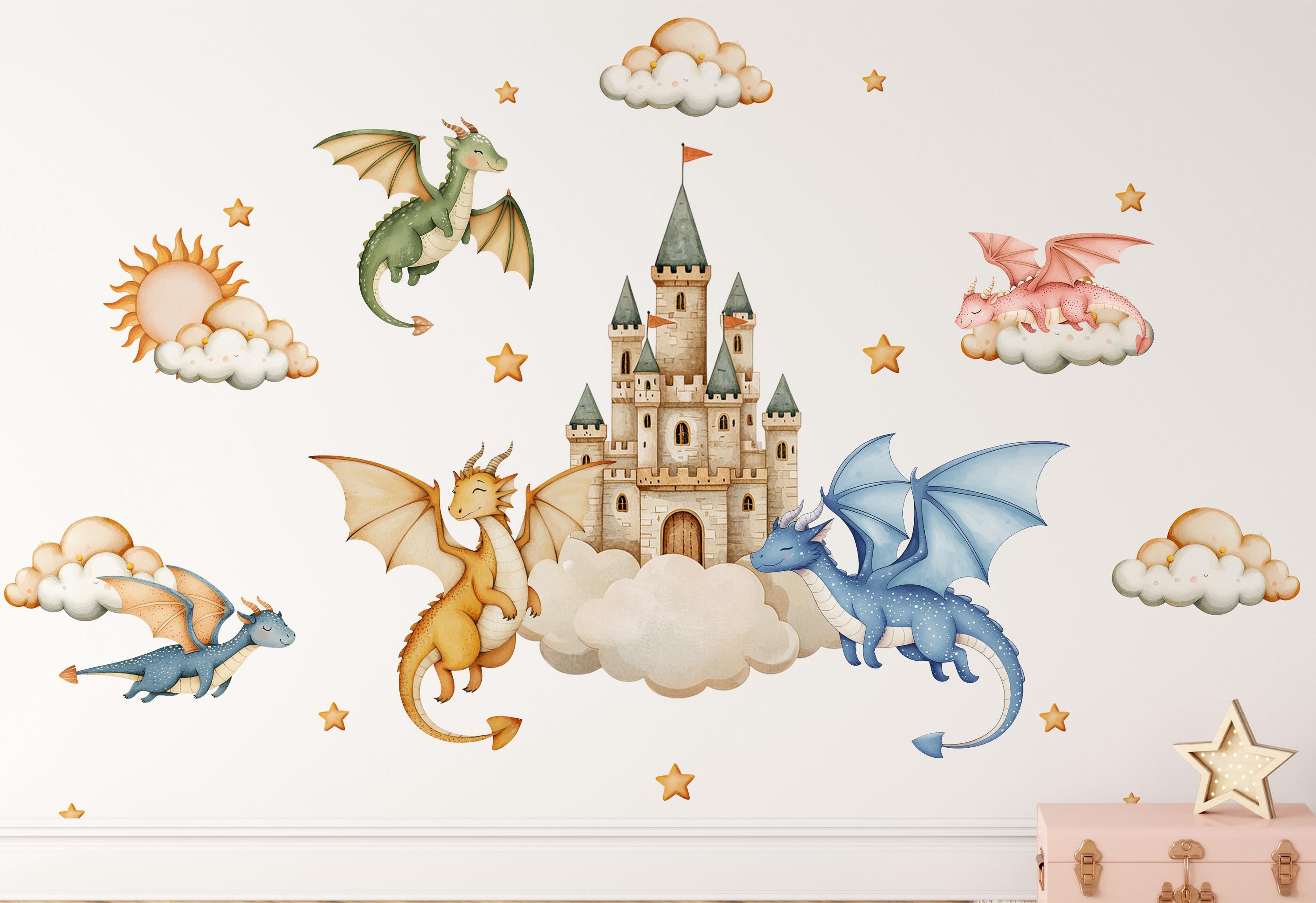 Baby Dragons Wall Decal for Kids Room | Fantasy Castle Nursery Wall ...