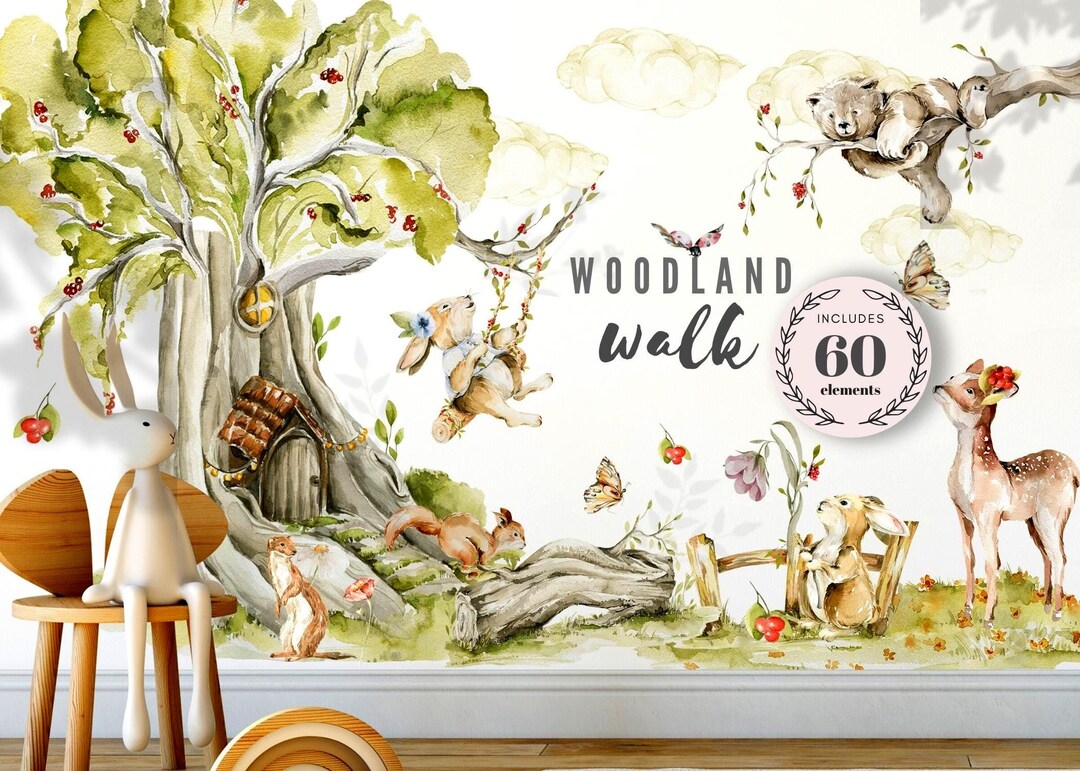 Watercolor Woodland Animal Wall Decals: Nursery Decor - Etsy
