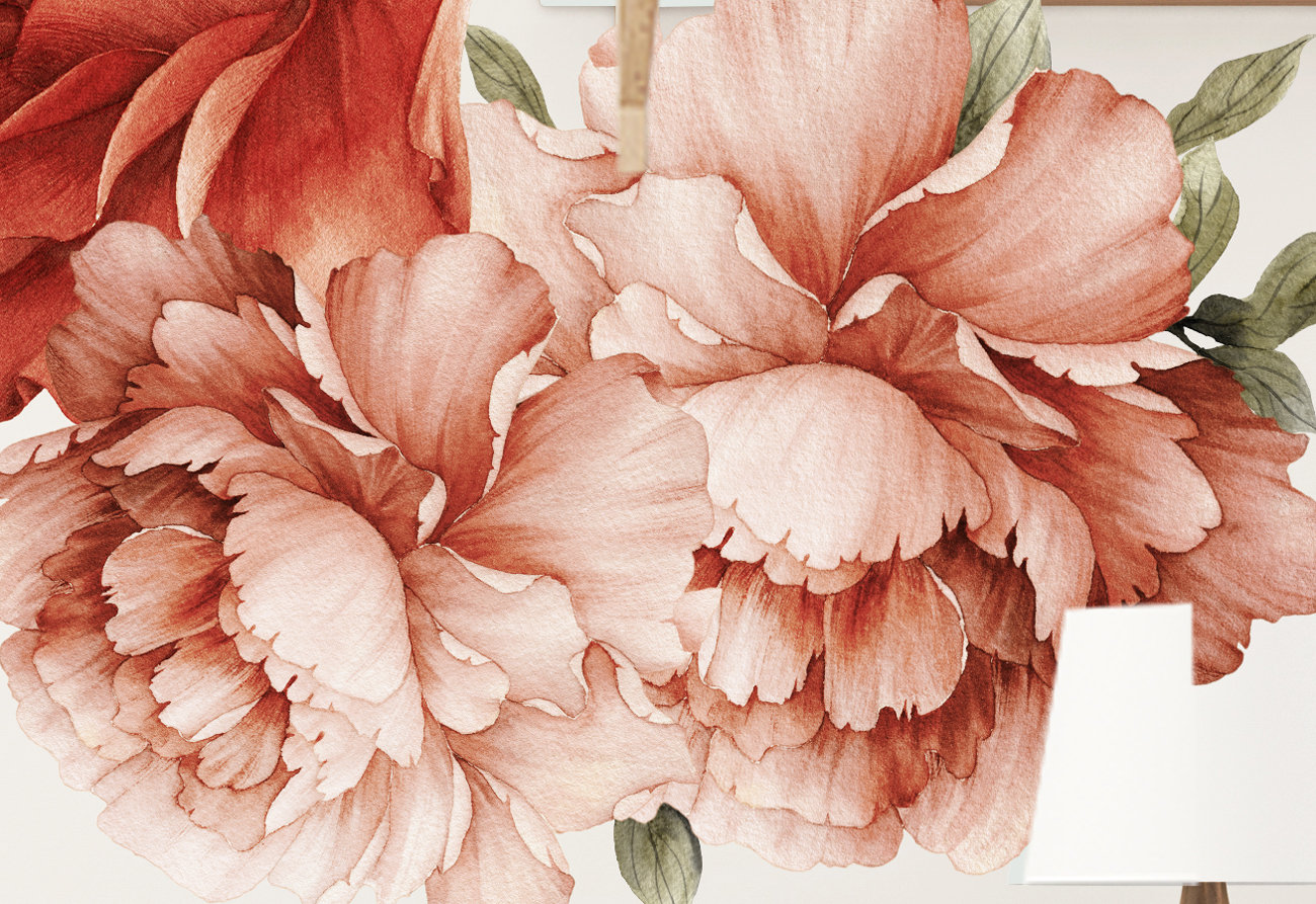Large Peony Wall Decals – Removable Floral Stickers (blush & Terracotta ...