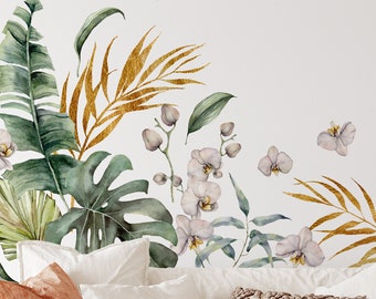 Tropiska botaniska väggdekaler – Monstera, palm och orkidé boho set, avtagbar vinyl