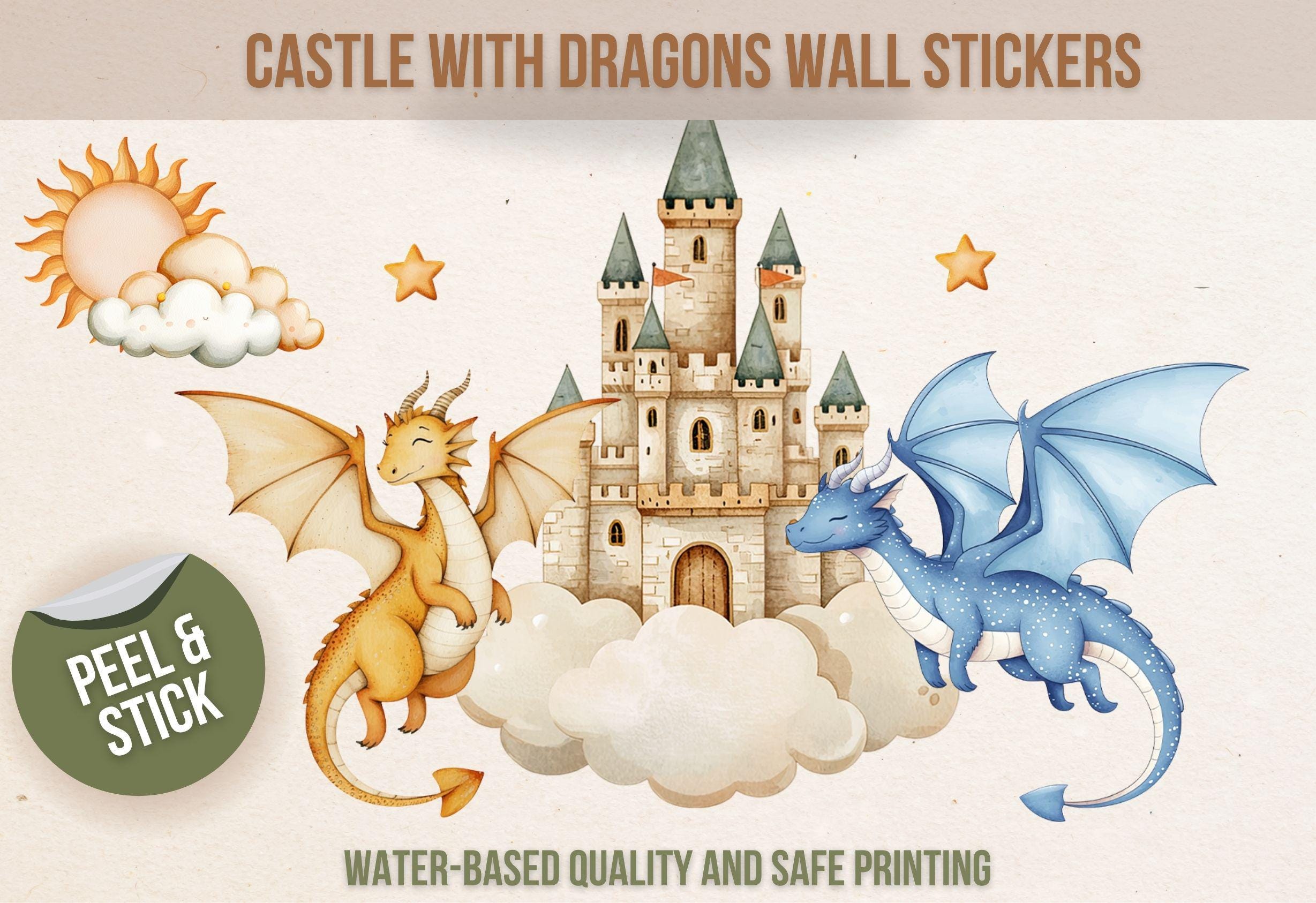 Baby Dragons Wall Decal for Kids Room | Fantasy Castle Nursery Wall ...
