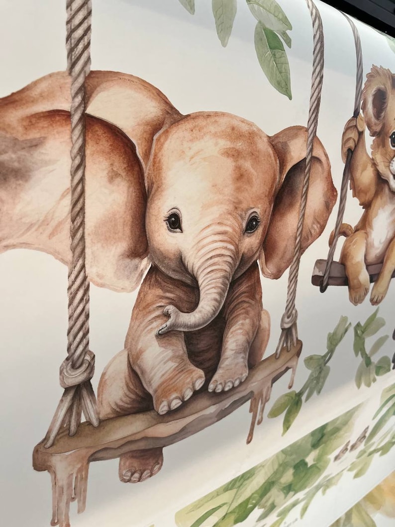 Väggdekorationer med safaridjur på gungor: Djungelbarnrumsdekor bild 9