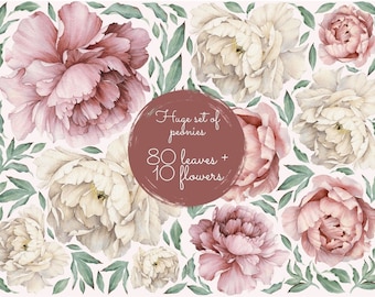 Peony Flowers Wall Sticker-Vintage Watercolor Peony Wall Stickers-Peony Wall Decal-Peony Nursery Decal-Watercolor Flowers-Peony Wall Art