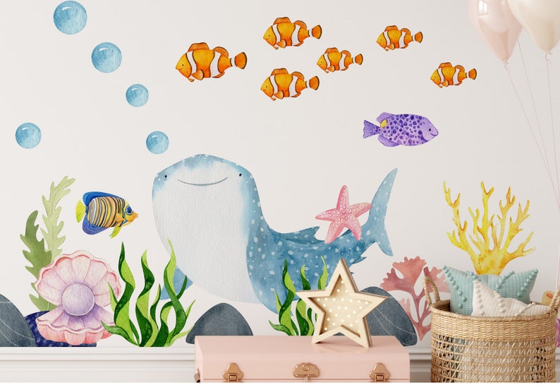 Ocean Animals Wall Decal Nursery Undersea Wallsticker Sea Animals Decals Nautical Nursery Decor Peel and Stick image 2