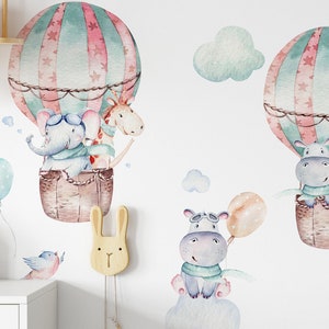 Adorable Hot Air Balloon Nursery Wall Decal with Cute Animal Accents - Perfect Wall Decor for Your Little One