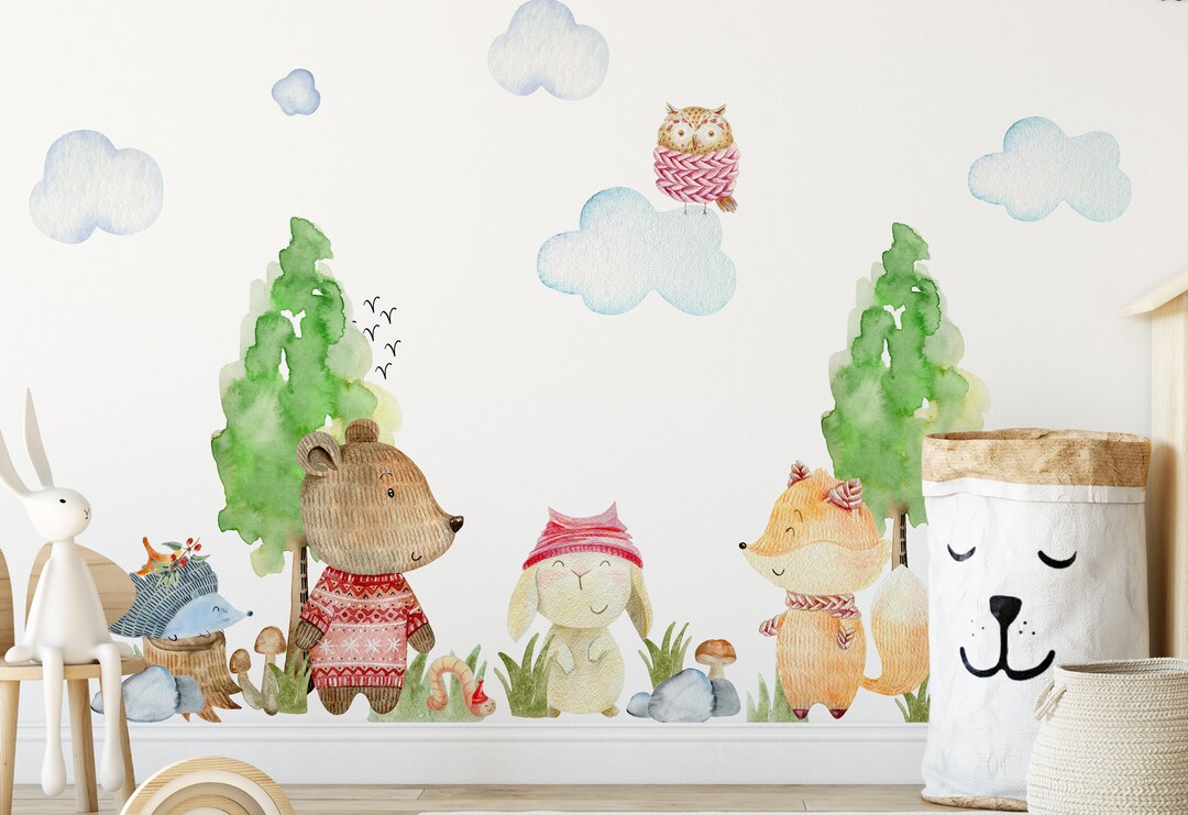 Watercolor Forest Animals Wall Decals: Woodland Nursery Decor - Etsy