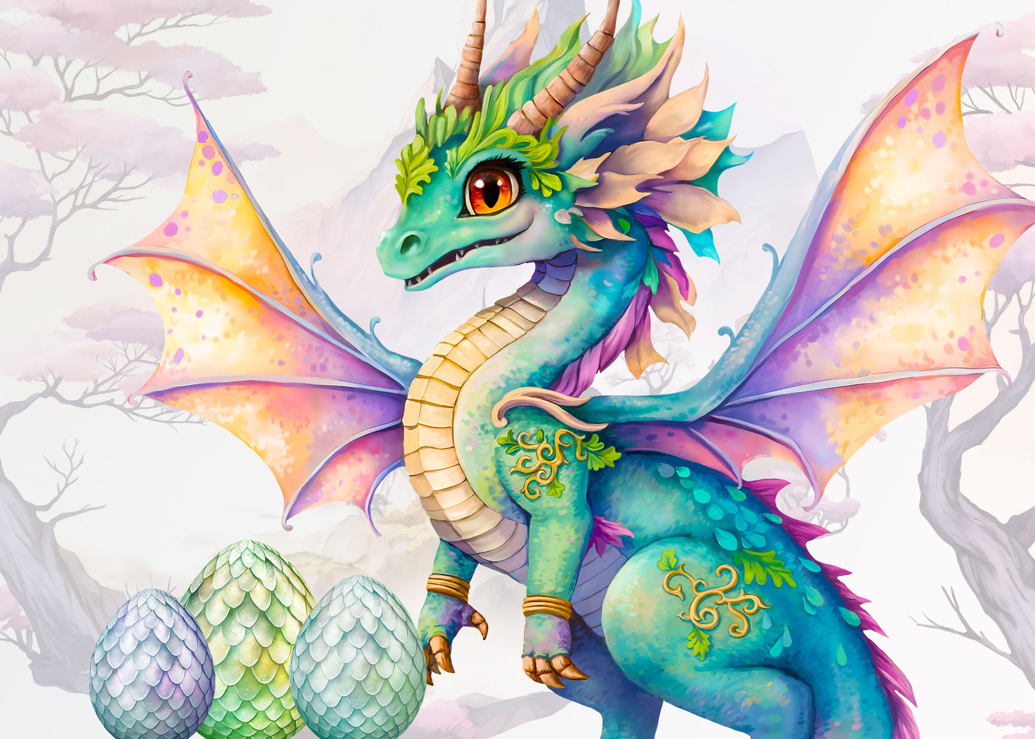 Watercolor Dragon Wall Decal Set: Fantasy Nursery Decor - Etsy