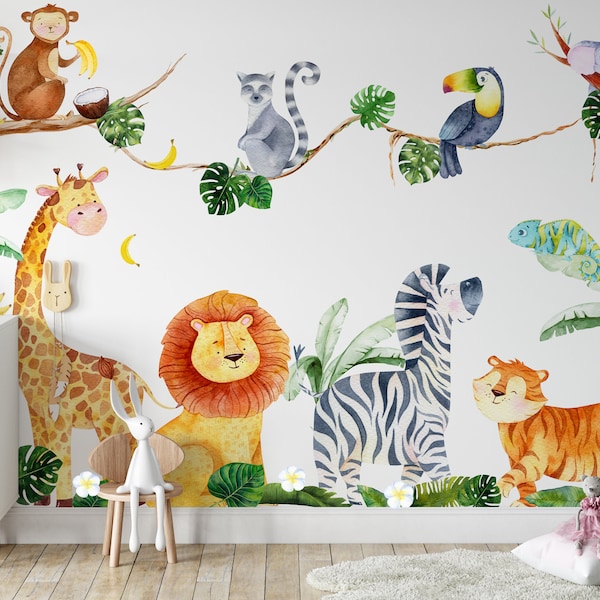 Nursery Wall Decal - Jungle Animals Stickers for Wall - Safari Animals Decal - Zoo Animal Decals - Playroom Wall Decor